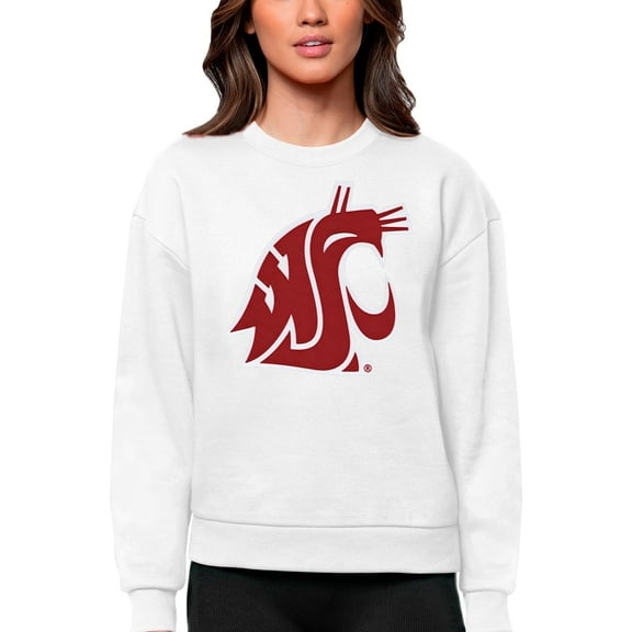 Women's Antigua White Washington State Cougars Victory Crewneck Pullover Sweatshirt