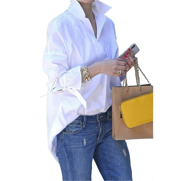 Camisa blanca de manga larga para mujer, informal, elegante y de negocios