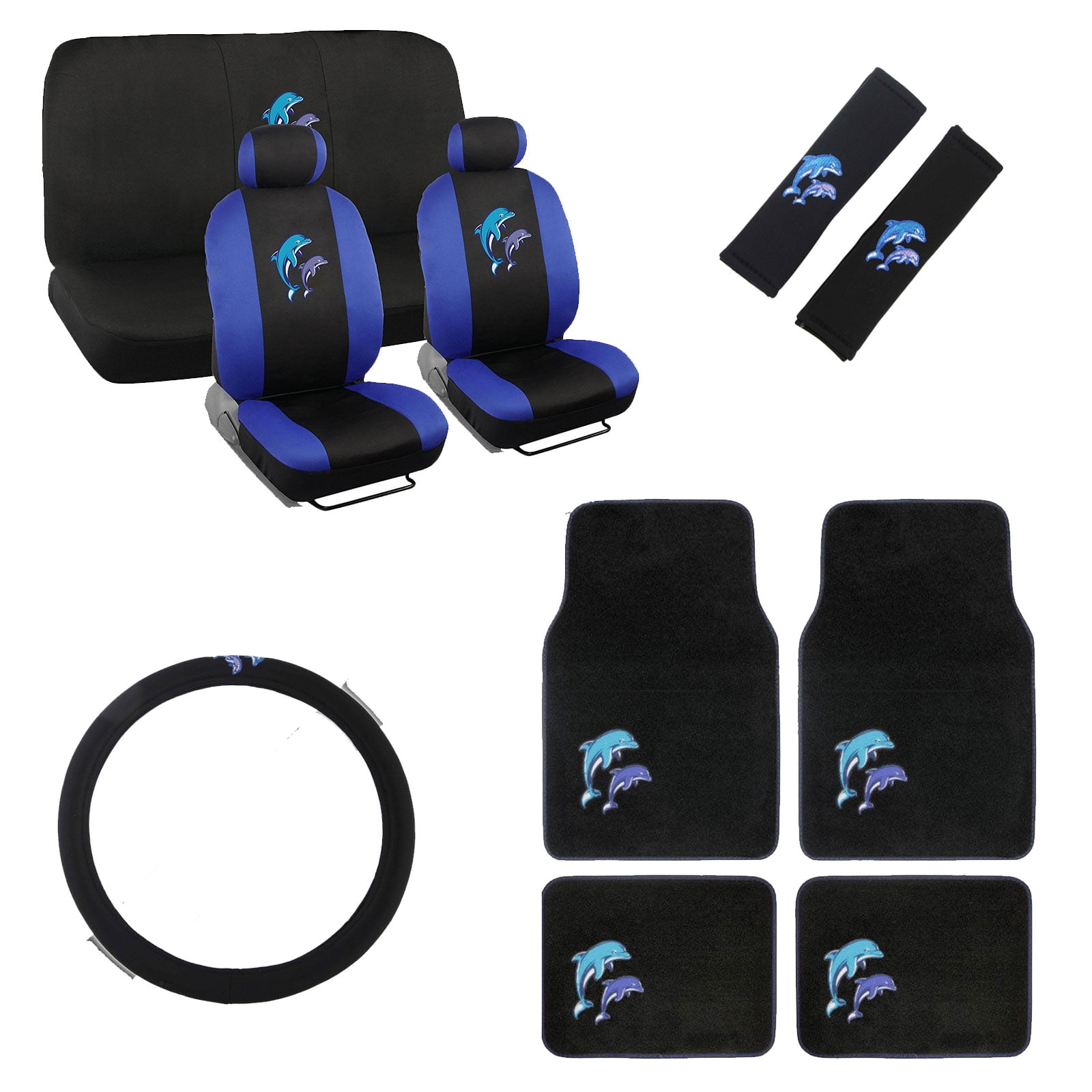 Blue Dolphin 4 Pc Carpet Floor Mats And 3 Pc Seat Covers