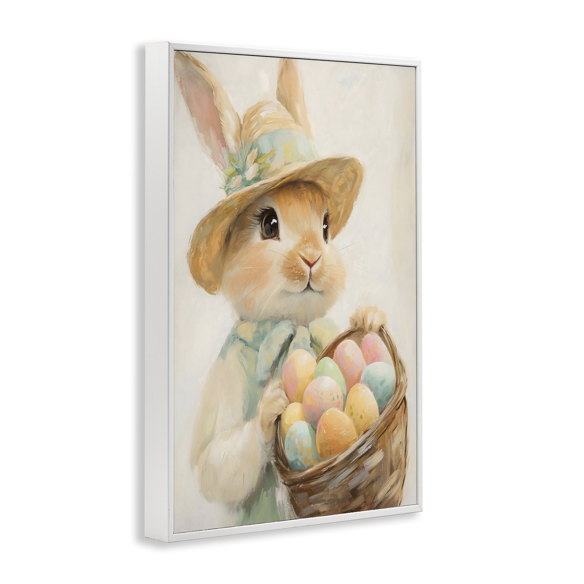 Stupell Industries Easter Egg Basket Rabbit White Framed Giclee Art, design by The Prints Vibe
