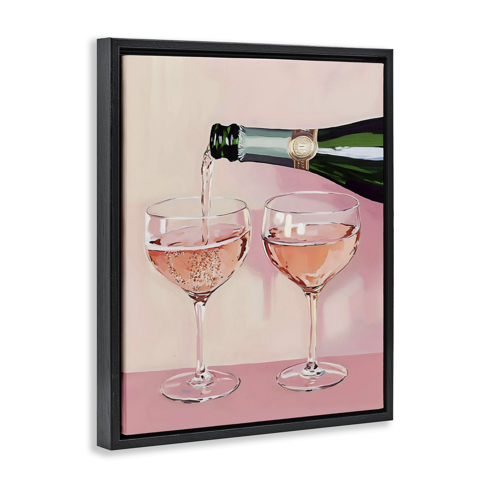 Stupell Industries Pink Champagne Toast for Two Black Framed Floater Canvas Wall Art, design by The Prints Vibe