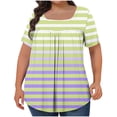 thumbnail image 3 of Yusom Summer Womens Loose Tops Dressy Casual Plus Size Striped Gradient Print Shirts for Outdoor Square Neck Short Sleeve Tops Blouses Yellow XXXXL, 3 of 5