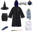 thumbnail image 3 of Uniforme escolar de bruja y mago para niños adultos, estilo Harris Potter, túnica, capa, bufanda, corbata, varita, collar, disfraz de Halloween, 3 of 5