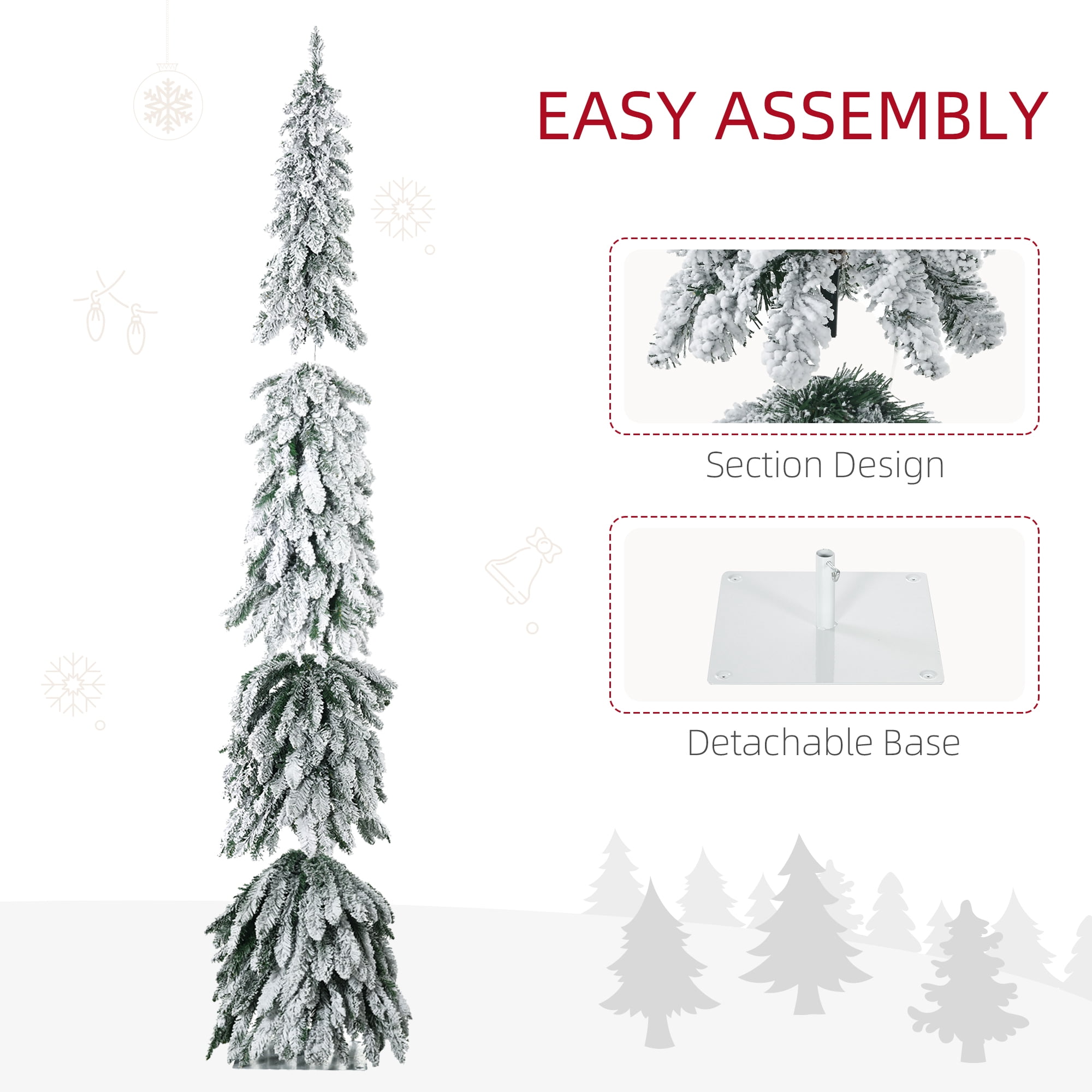 7ft Prelit Snow Flocked Christmas Tree with 350 LED Lights 534 Tips Easy Assembly Indoor Decor