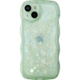 thumbnail image 6 of Glitter Shell Pattern Bling Sparkling Curly Wave Frame Clear Soft Compatible with iPhone Case (Green,iPhone 15), 6 of 10