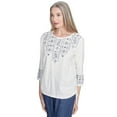 thumbnail image 3 of Alfred Dunner Womens Linear Embroidered Tie Sleeve Top, 3 of 4