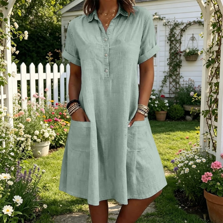 mint green cotton dress COMVALUE Linen Midi for Women Short Sleeve V Neck Gauze Summer 2026 Loose Fit Beach Vacation Clothing (AG, 3XL) Mini dress Elegant Pink and Grey New Item - Spring 26 Color:Tangerine Multi Piece Key Features