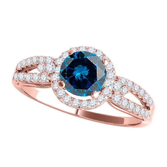 Mauli Jewels Engagement Rings for Women 1.25 Carat Halo Blue Diamond Engagement Wedding Ring 4 Prong-Setting 14k Rose Gold