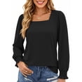 thumbnail image 3 of UVN Blouses for Women Square Neck Long Sleeve Shirts Dressy Casual Tunic Tops, 3 of 11