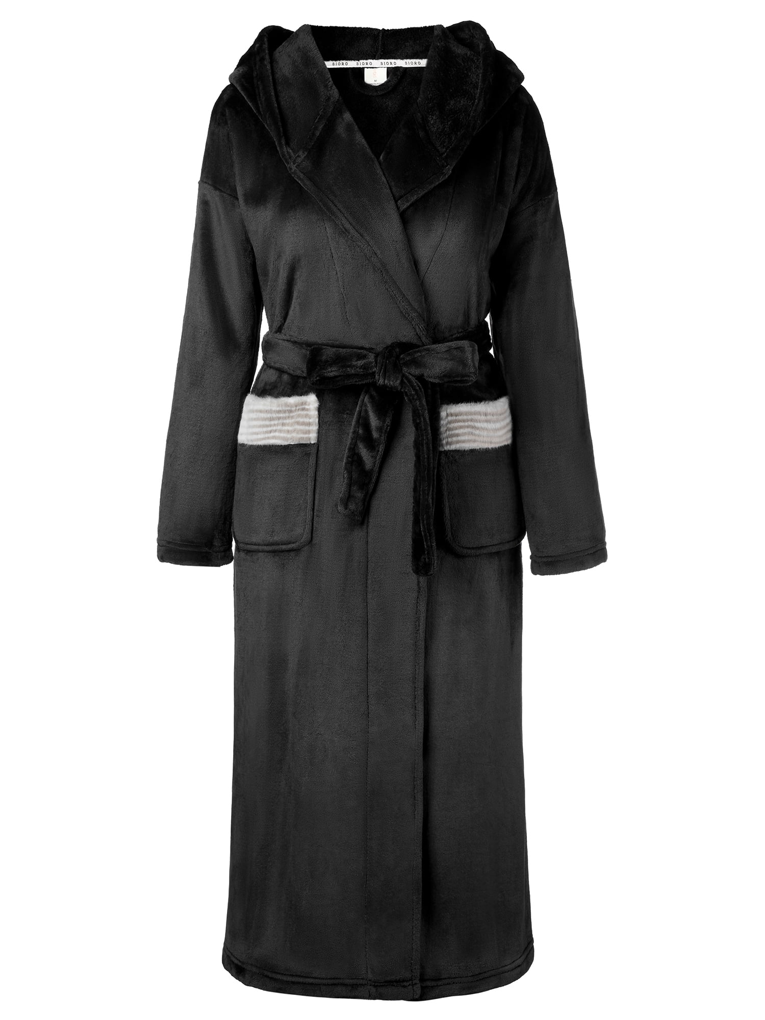 SIORO Women's flannel Fleece robe,Warm plush Long Bathrobe for Women shawl collar nightgown with Pockets,S-XL 