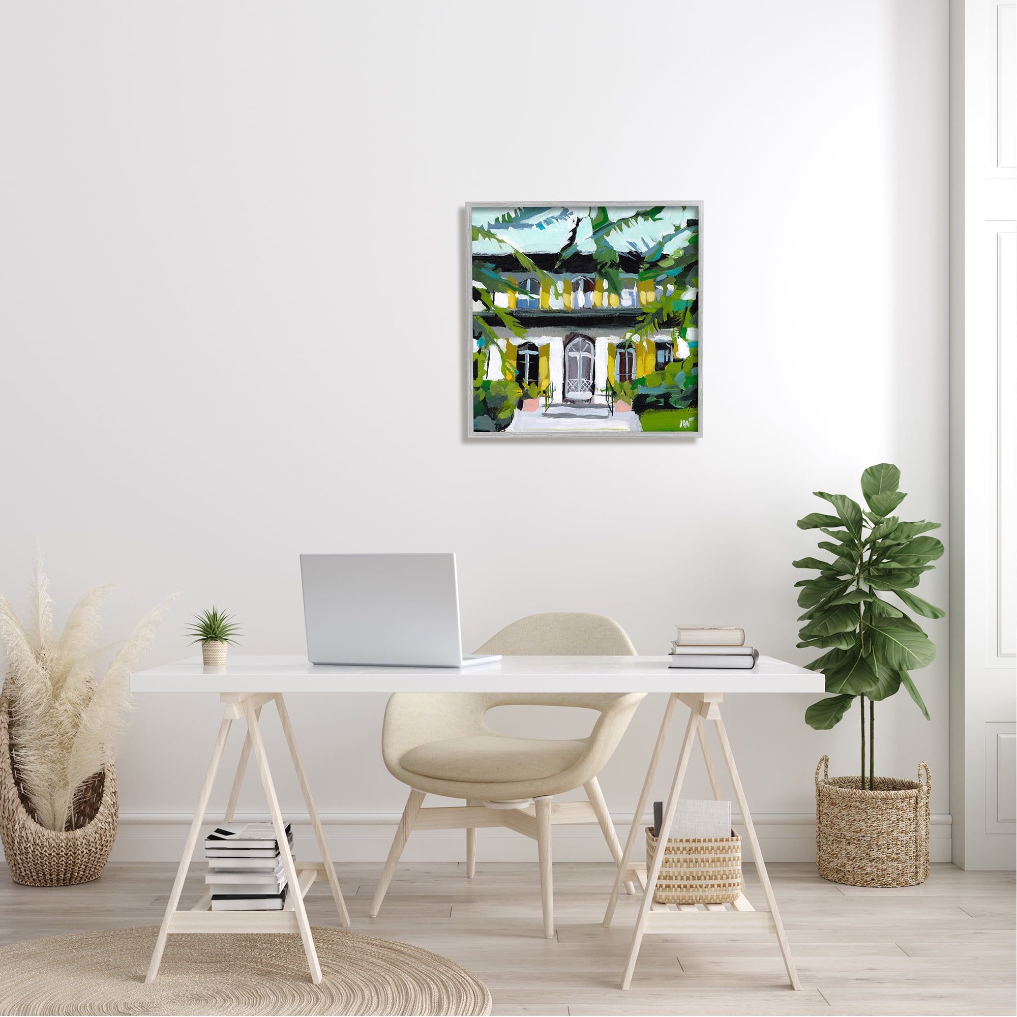 Stupell Industries Modern Villa House Painting Abstract Painting Gray Framed Art Print Wall Art, 24 x 24