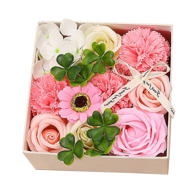 Conjunto de caja combinada de flores artificiales, flor de clavel, flores para arreglos decorativos, regalo del Día de la Madre/Navidad