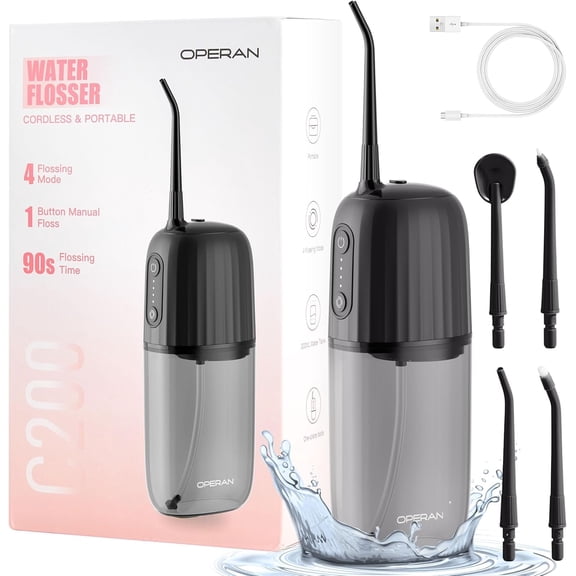 Water Flossers for Teeth Cleaning Upgraded 200ml Cordless Water Dental Flossers Portable Rechargeable Oral Irrigator with 4 Modes 4 Jet Tips IPX7 Waterproof Water Floss for Home Travel (Black)