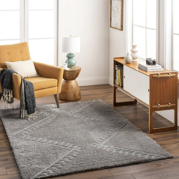 Mark&Day Area Rugs, 5x7 Brittane Global Shag Gray/Dark Brown Area Rug, Grey Brown Carpet for Living Room, Bedroom or Kitchen (5'3" x 7')