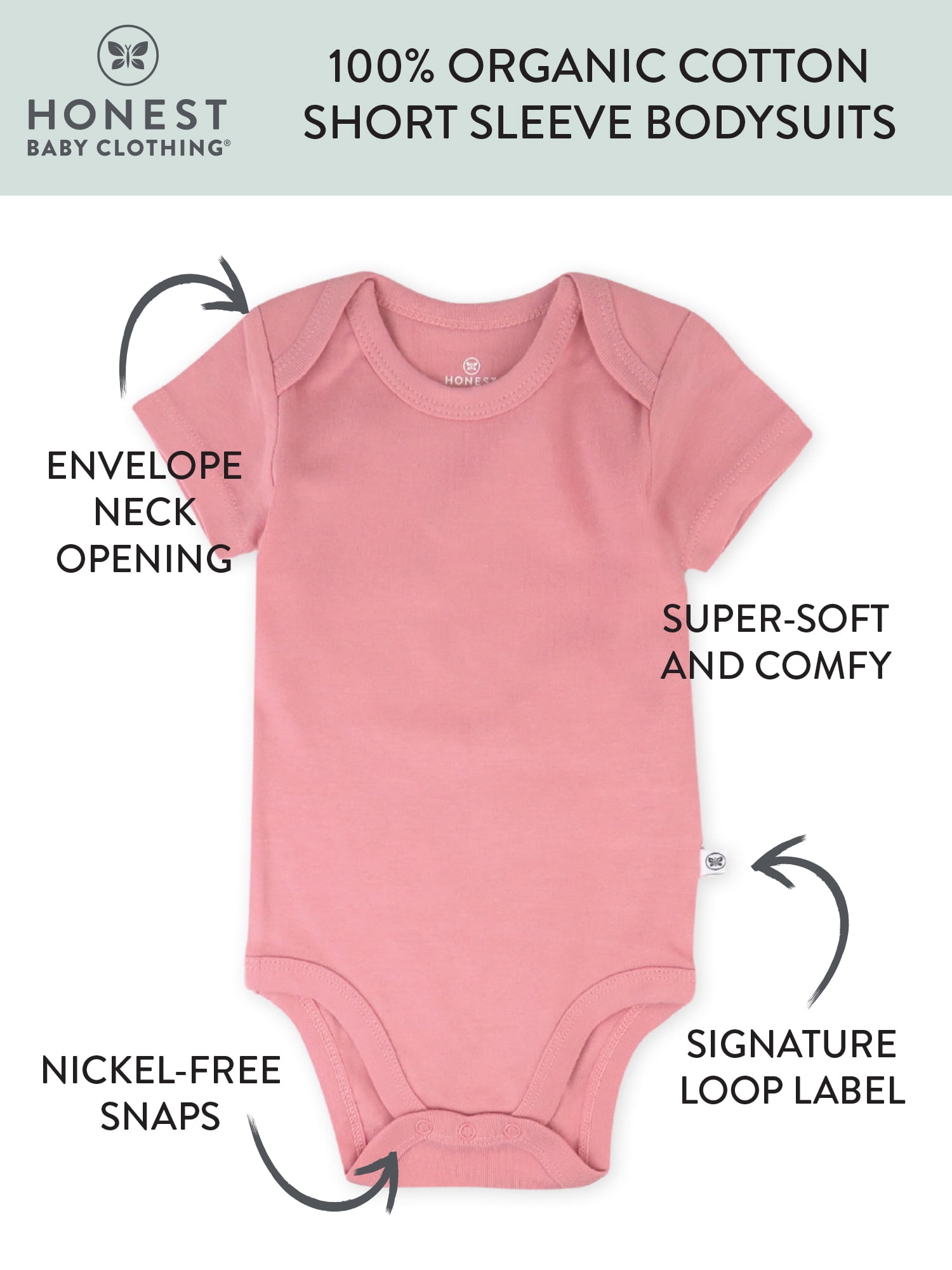 Honest Baby Clothing Baby Boy or Girl Gender Neutral Organic Cotton Short Sleeve Bodysuits, 3 Pack (Preemie-24 Months)