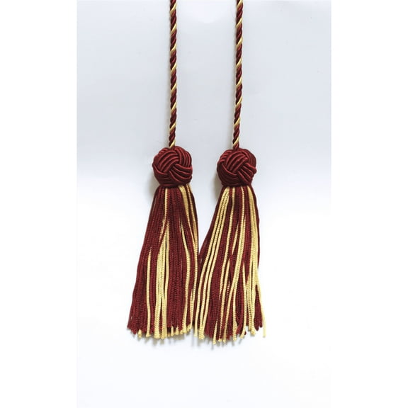 Turkish Head Double Tassel Curtain and Drapery Tieback / Holdback, 3 3/4" Tassel (9.5cm), 27" Spread (68.5cm) # BHCT, White Gold Red #572 (Burgundy Red, Wine Red, White Gold) Sold Individually