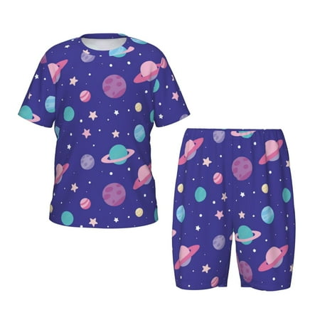 Luyuia Space Print Girls  2-Piece Tie-Dye Pajama Set  Cute Summer Loungewear with Shirt and Tank Shorts Nightwear-X-Large