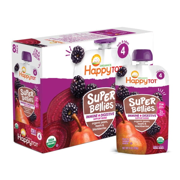 Photo 1 of *3/9/2024* 2 PACK(8 Pouches) Happy Tot Super Bellies, Stage 4, Organic Toddler Food, Pears, Beets, Blackberries, 4 oz