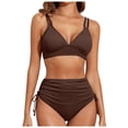 thumbnail image 2 of YHAJDS Bathing suit for Women Solid Color Ribbed 2 Piece Bandeau Bikini Set, 2 of 5