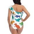 thumbnail image 5 of Sikiie Colorful Dinosaur Print Women One Piece Swimsuits Tummy Control One Shoulder Bathing Suits Ruffle Swimwear, From S to XXL-X-Large, 5 of 6