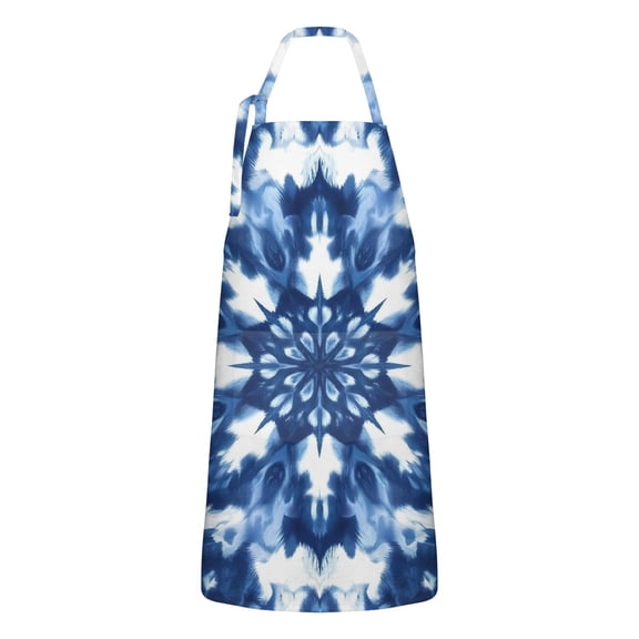 Indigo Tie Dye Snowflake Apron-Garden Aprons for Women with Pockets-Cotton Linen Waterproof Kitchen Cooking Gardening Aprons Adjustable for Kitchen,Cooking,BBQ and Salon 33x27 Inch