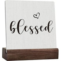 Blessed Decorative Family Farmhouse Home Bedroom Kitchen Living Room Office Decor Rustic Desk Sign For Shelf Plaque Desk Decor Gift Positive Plaque With Wooden Stand