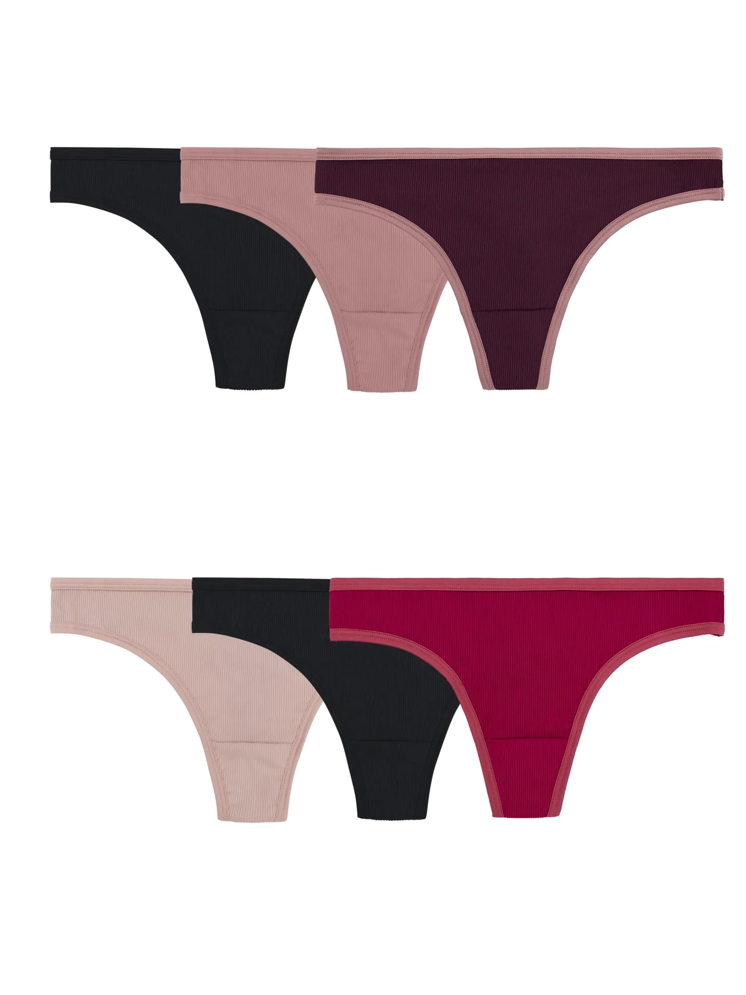 Fruit of the Loom Women's Microfiber Ribbed Thong Underwear, 6-Pack