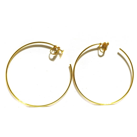 Large Clip on Earrings Simple Thin Hoop Earrings Gold Tone 3 inch Hoops