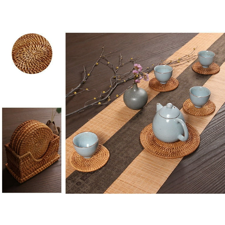 6Pcs Round Wooden Drink Tea Coaster Coffee Cup Mat Pad Placemat