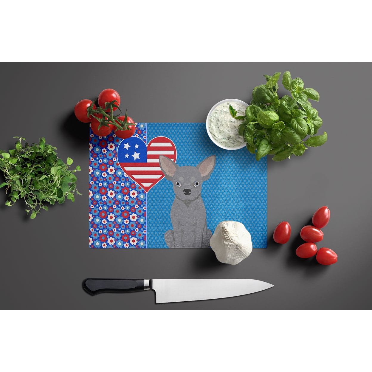Blue Chihuahua Glass Cutting Board Large 12 in x 15 in