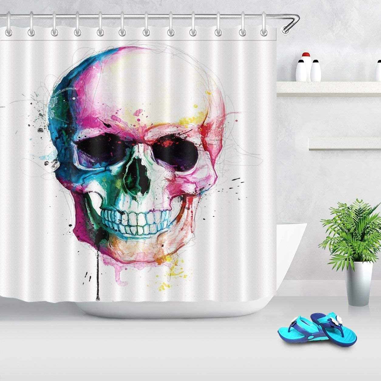 Day of the Dead Sugar Skulls Design Shower Curtain Set Waterproof Fabric 72x72" 