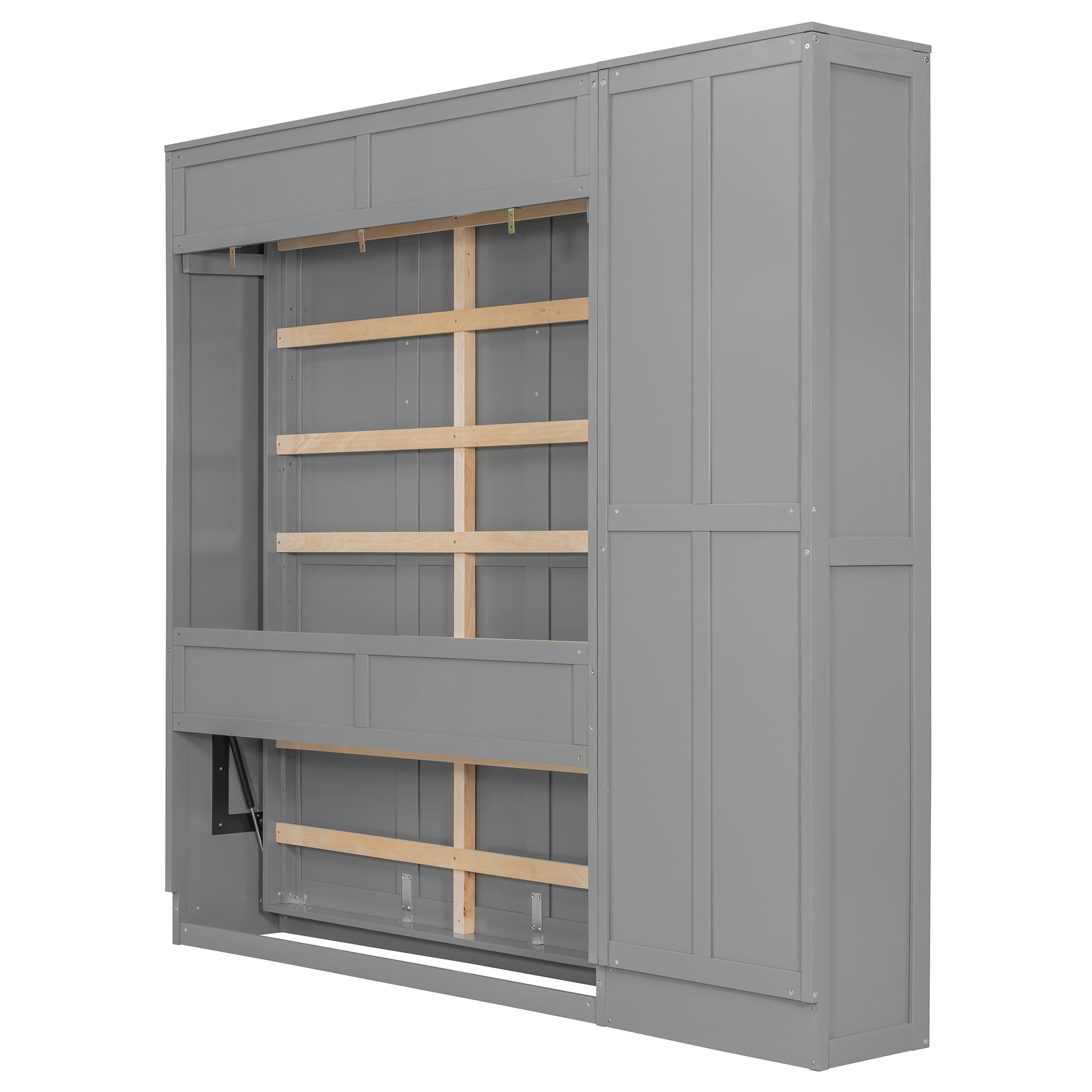 Queen Size Murphy Bed with 5 Tier Open Storage Adjustable Shelves for Space-Saving Guest Room