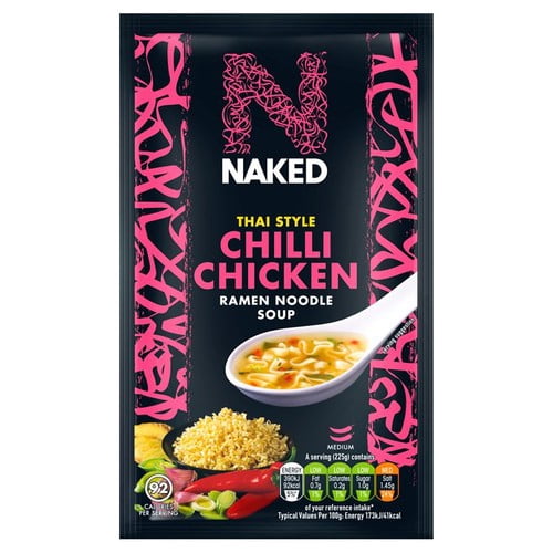 Naked Noodle Ramen Thai Chilli Chicken Soup 25g, British Import (Pack of 2)