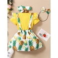 thumbnail image 4 of Coduop Newborn Baby Girls Jumpsuit Short Sleeve Bodysuit and Fruit Suspender Skirt Outfit Set, 4 of 9