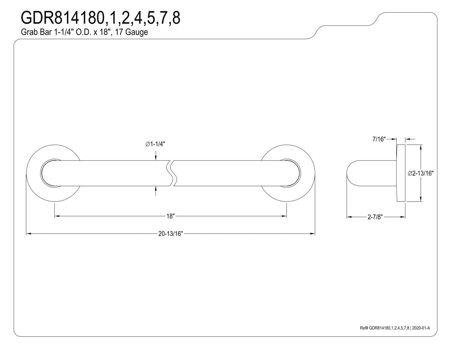 Kingston Brass GDR814188 Silver Sage 18-Inch X 1-1/4-Inch OD ADA Grab Bar, Brushed Nickel