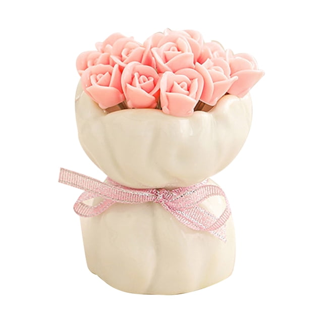 Rose Ceramic Fruit Fork Set with Storage Jar Creative Dessert Picks Practical Fruit Serving Utensils for Appetizers Cheese Snacks