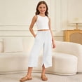 thumbnail image 3 of YaEYa Girls Linen Capri Pants Wide Leg Cozy Elastic Waist Flowy Casual Pants Summer Beach Cropped Trousers with Pockets (White,13-14 Years), 3 of 8