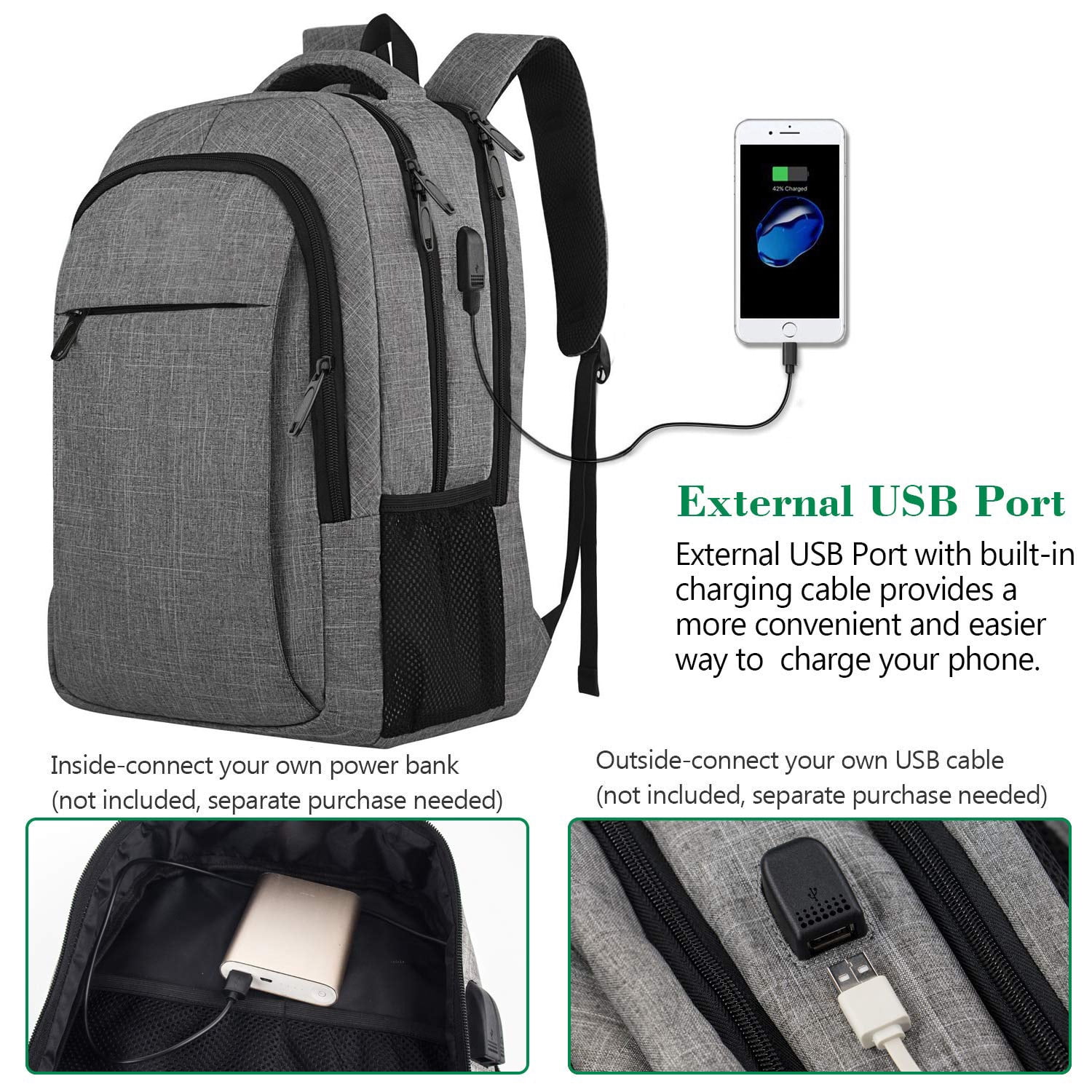GlneYos Travel Laptop Backpack for Men, Extra Large 17.3inch Shoulders Bag Suitcase with Usb Charging Port,Business Lightweight College Luggage Bag,Gray