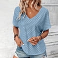 thumbnail image 2 of YI YI Womens 2024 Summer V Neck Eyelet T Shirts Casual Cap Sleeve Loose Fit Dressy Blouses Basic Shirts S Light Blue, 2 of 8
