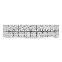Majesty Diamonds MD210412-7.5 0.9 CTW Round Diamond Two-Row Semi-Eternity Anniversary Wedding Band Ring in 14K White Gold - Size 7.5