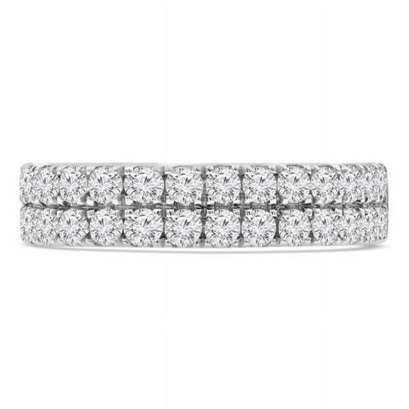 Majesty Diamonds MD210412-7.5 0.9 CTW Round Diamond Two-Row Semi-Eternity Anniversary Wedding Band Ring in 14K White Gold - Size 7.5