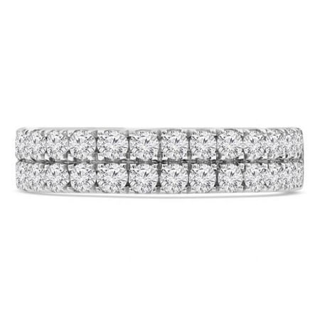 Majesty Diamonds MD210412-3.5 0.9 CTW Round Diamond Two-Row Semi-Eternity Anniversary Wedding Band Ring in 14K White Gold - Size 3.5