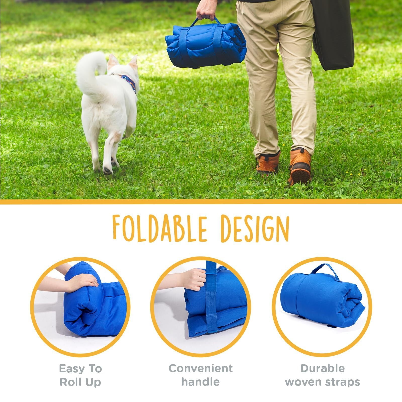 Travel Dog Beds, Foldable, Water Resistant, Machine Washable Dog Bed, Dog Bed for Medium Size Dog, Portable Indoor/Outdoor Dog Bed for Camping, Parks, or Home, Dark Blue