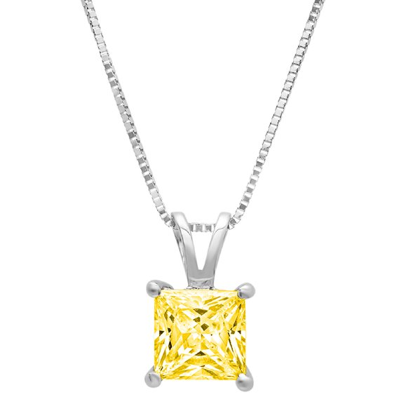 0.5 ct Brilliant Princess Cut Solitaire Simulated Yellow Diamond 14k White Gold Pendant with 18" Chain