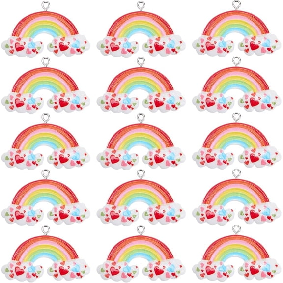1 Set 1 Box 30Pcs Rainbow Charms Colorful Resin Charm Bulk Love Heart Rainbows Cloud Shaped Dangle Charm with Silver Iron Loops for Jewelry Making Charms Necklace Earrings DIY Crafts Accessories