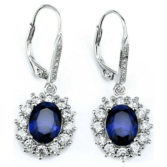 Sapphire 18K White Gold Leverback Earrings for Women -  for Sensitive Ear - Great Gift Idea for Every Occasion -18K White Gold Plated