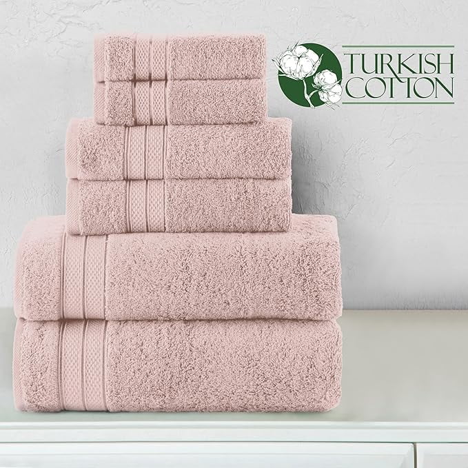 Elegant Comfort 6-Piece Towel Set - Three Line Popcorn Design, 100% Turkish Cotton, Soft and Absorbent, Quick-Drying, 2 Bath Towels, 2 Hand Towels, 2 Washcloths - Dusty Pink