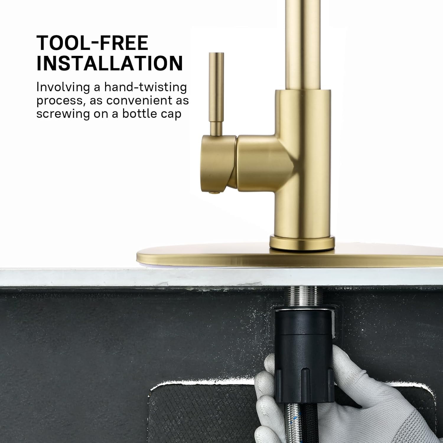 Zovajonia Brushed Gold Kitchen Faucet with Pull Down Sprayer, High Arc Single Handle Stainless Steel Kitchen Sink Faucet with Deck Plate