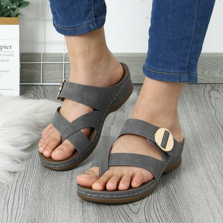 

ZHELIYO Women s sandals Women Sandals Fashion Summer New Pattern Simple Solid Color Open Toe Wedge Roman Sandals Casual Comfortable Light Slippers Gray 7.5