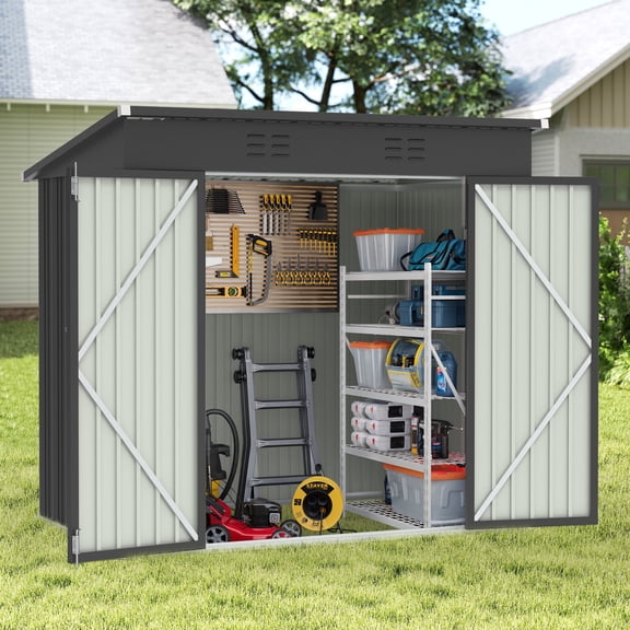 Clearance Storage Shed, Enyopro 6'x4' Outdoor Storage Sheds, Metal Storage House with Lockable Door, Storage Garden Tool shed for Lawnmower, Bike, Garage, Gray
